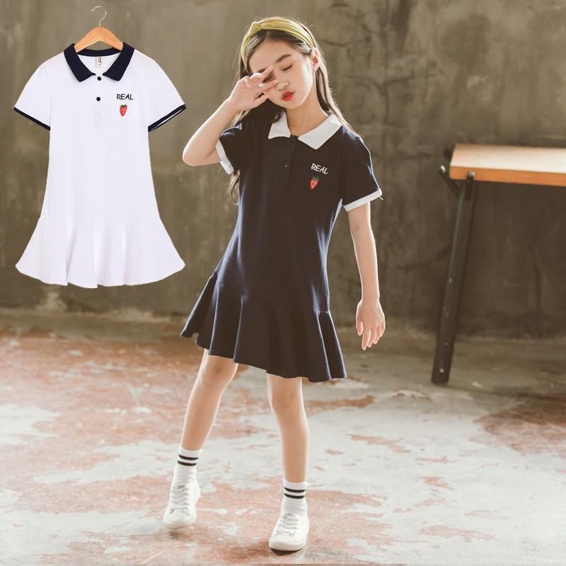ワンピース 半袖 ポロカラー ミニ丈 ショート丈 裾フレア 子供服 キッズ ジュニア ワンポイント刺繍 イチゴ 苺 薄手 夏 スポーティー カジュアル Top 718 おとりよせ Com 通販 Yahoo ショッピング