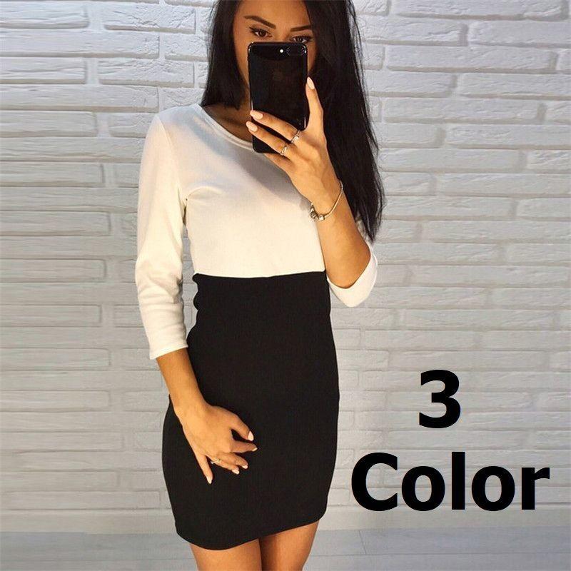 長袖ミニワンピース タイト ミニドレス レディースファッション バイカラー スリム セクシー ホワイト ブラック ブラウン Top おとりよせ Com 通販 Yahoo ショッピング