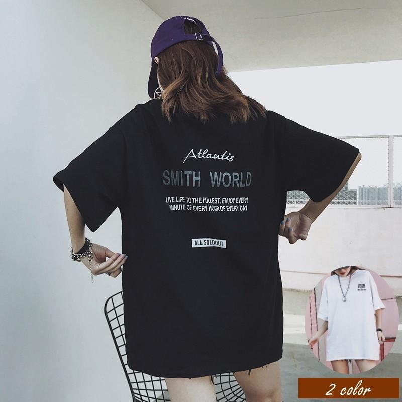 Tシャツ レディース メンズ トップス 半袖 ラウンドネック 丸首 バックプリント オーバーサイズ シンプル かっこいい ペア カジュアル ストリート Top おとりよせ Com 通販 Yahoo ショッピング