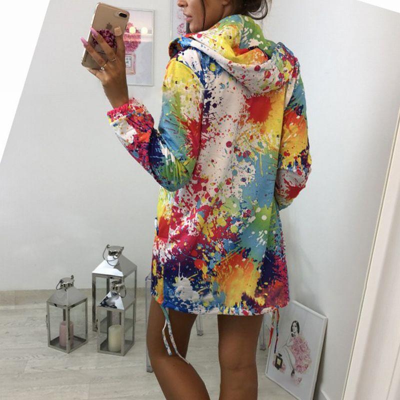 長袖パーカー トップス ジップアップ レディース 絵具 ペイント プリント かわいい カジュアル おしゃれ フード付き ポケット ロング丈 長め 派手 Top おとりよせ Com 通販 Yahoo ショッピング