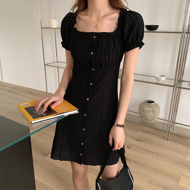 ワンピース 半袖 レディース 夏服 ミニワンピース ショート Uネック Aライン バブルスリーブ 無地 ボタン 鎖骨見せ セクシー 可愛い お出かけ Top おとりよせ Com 通販 Yahoo ショッピング