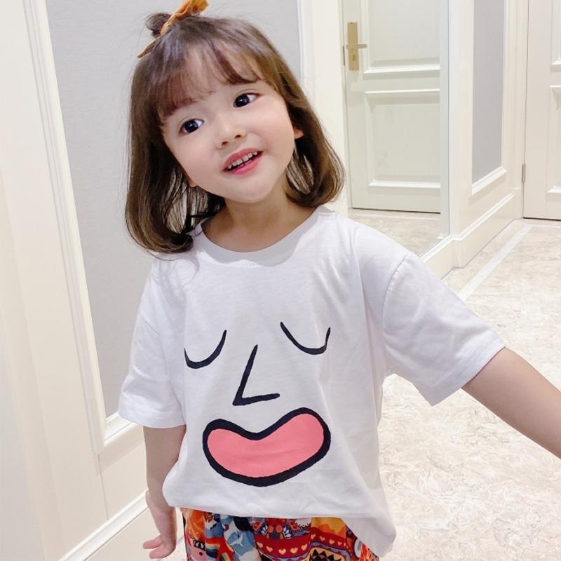 Tシャツ 半袖 クルーネック トップス キッズ 子供服 男女兼用 女の子 男の子 フェイス 顔文字 面白い ユニーク ホワイト 80 90 100 1 Top おとりよせ Com 通販 Yahoo ショッピング