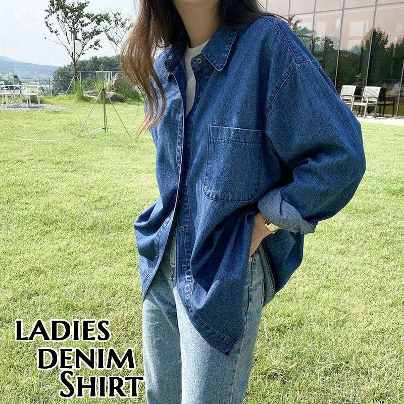 デニムシャツ ブラウス レディース 婦人服 トップス 長袖 襟付き 前ボタン ポケット シンプル 無地 おしゃれ かっこいい カジュアル ゆったり Top おとりよせ Com 通販 Yahoo ショッピング