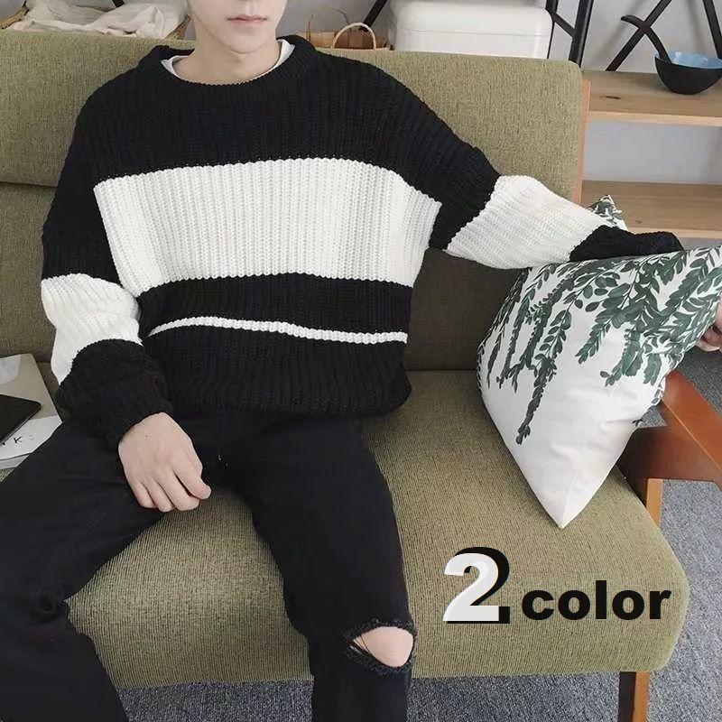 セーター ニット メンズ 男性用 トップス ラウンドネック 長袖 ボーダー カジュアル おしゃれ シンプル 着回し 黒 ブラック 青 ブルー 秋 冬 Top おとりよせ Com 通販 Yahoo ショッピング