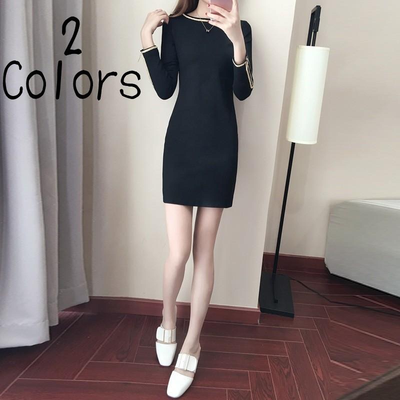 ワンピース ドレス 長袖 タイトスカート ミニ丈 バックファスナー クルーネック ラウンドネック ゴールドライン 袖ファスナー 裏起毛 結婚式 二次会 Top 308 おとりよせ Com 通販 Yahoo ショッピング