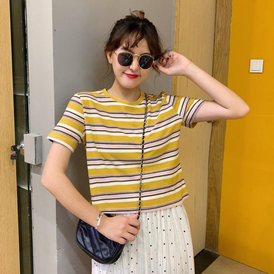 Tシャツ カットソー レディース 女性用 トップス 半袖 ラウンドネック クルーネック ボーダー かわいい おしゃれ カジュアル 黄色 しましま 婦人 Top おとりよせ Com 通販 Yahoo ショッピング