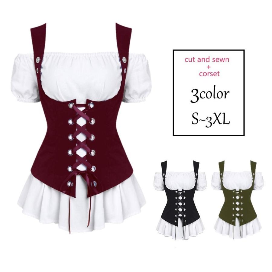 コルセットベスト カットソー 2点セット レディース 女性 トップス 半袖 オフショルダー 編み上げ くびれ 無地 ブラック ワイン かわいい おしゃ Top おとりよせ Com 通販 Yahoo ショッピング