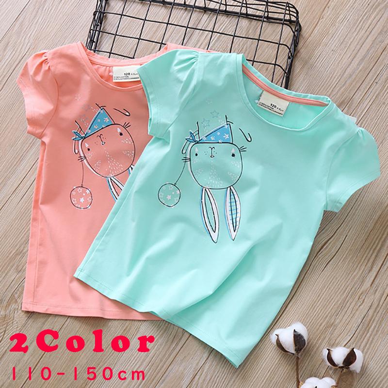 Tシャツ 半袖 キッズ服 子供服 キッズウェア 丸首 フレンチスリーブ風 パフスリーブ風 ウサギ ラビット イラスト 風船 バルーン ピンク ミントグ Top おとりよせ Com 通販 Yahoo ショッピング