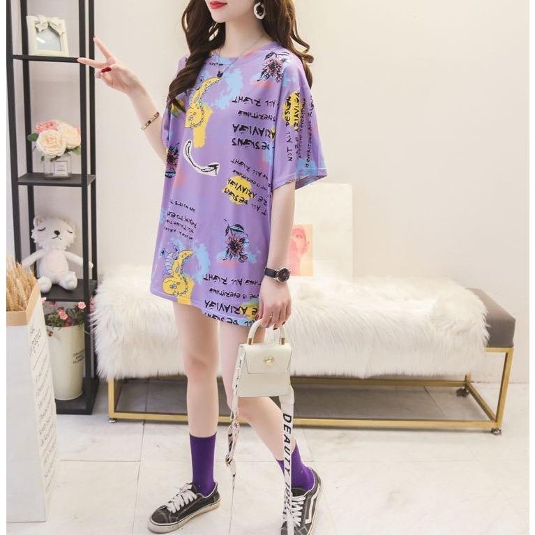 チュニック レディース トップス 半袖 クルーネック プルオーバー カットソー チュニックワンピース 英字ロゴ プリント 恐竜 イラスト おしゃれ 可 Top おとりよせ Com 通販 Yahoo ショッピング