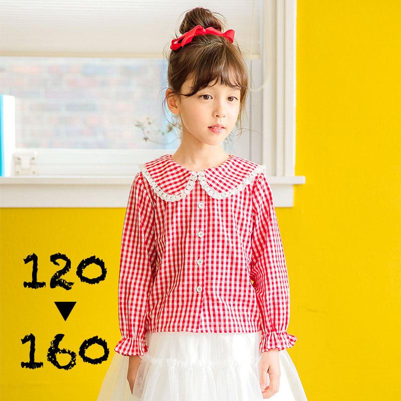 ブラウス 長袖 シャツ ギンガムチェック 丸襟 セーラーカラー フリル袖 レース キッズ ジュニア 女の子 女児 かわいい おしゃれ Top おとりよせ Com 通販 Yahoo ショッピング
