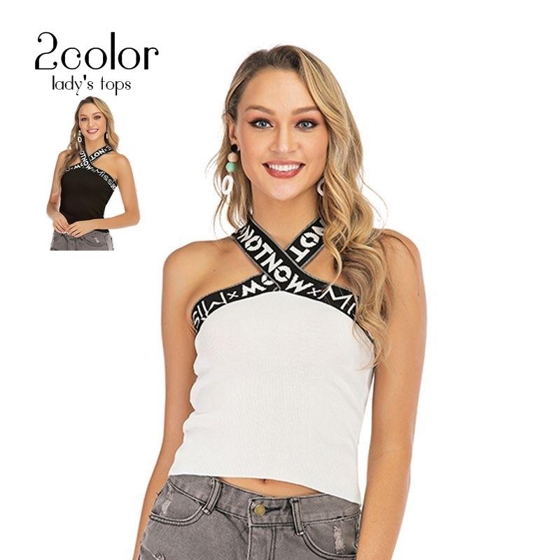 カットソー ノースリーブ レディース 女性 ショート丈 へそ出し トップス タンクトップ クロスネック バッククロス 英字ロゴ モノクロ かわいい セ Top おとりよせ Com 通販 Yahoo ショッピング