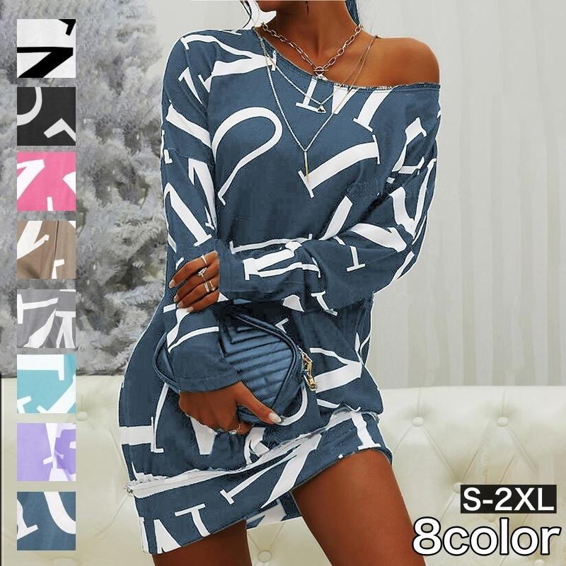 ワンピース ミニワンピース レディース 女性 大きいサイズあり 長袖 ラウンドネック ミニ丈 ショート丈 英字 アルファベット ロゴ ゆるシルエット Top おとりよせ Com 通販 Yahoo ショッピング