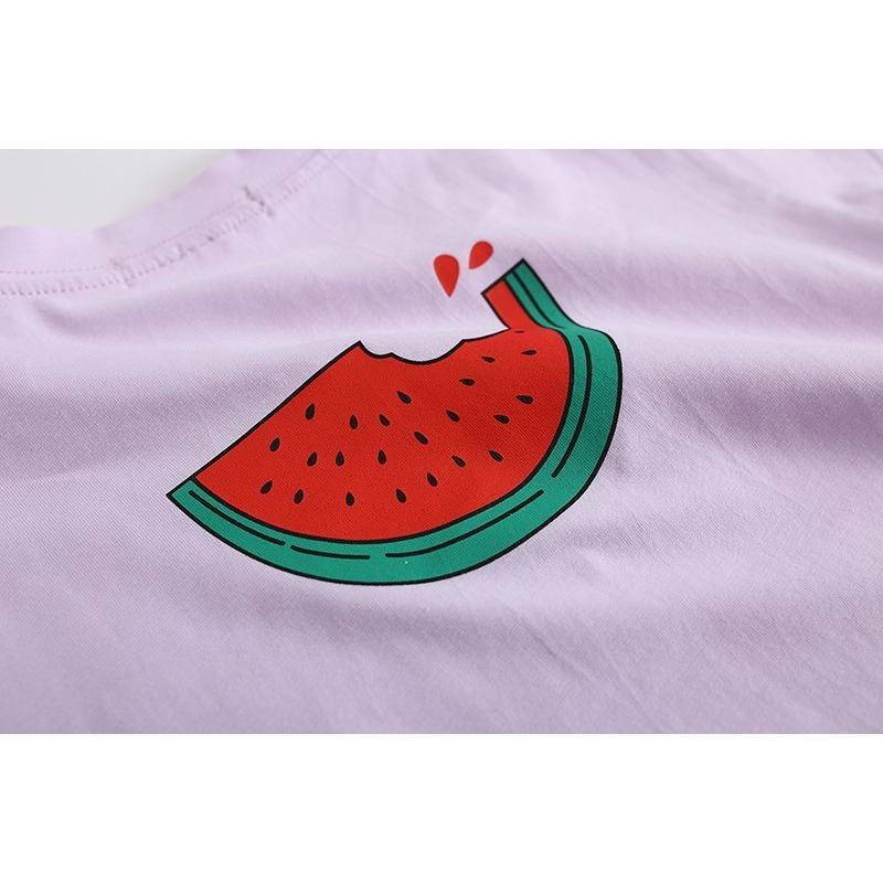 Tシャツ 半袖カットソー 子供服 キッズ ベビー 女の子 男の子 ラウンドネック スイカ 英字ロゴ イラスト プリント おしゃれ かわいい 男児 女児 Top おとりよせ Com 通販 Yahoo ショッピング