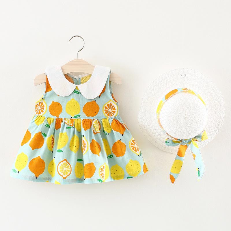 ワンピース ノースリーブ ピーターパンカラー 麦わら帽子付き ベビー服 子供服 キッズ フレアスカート 背中ボタン レモン柄 檸檬 可愛い かわいい Top おとりよせ Com 通販 Yahoo ショッピング