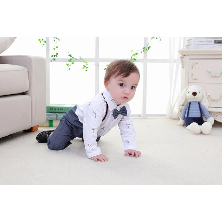 ロンパース 子供服 子ども用 ベビー キッズ 赤ちゃん 男の子 長袖 襟付き シャツ風 蝶ネクタイ サスペンダー 恐竜 おしゃれ かっこいい お出掛け Top おとりよせ Com 通販 Yahoo ショッピング