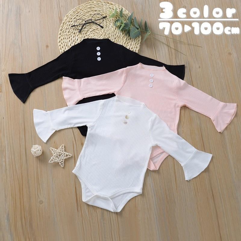 ロンパース ボディスーツ つなぎ 長袖 クルーネック ラッフルカフス ベビー服 ベビーウェア 子供服 キッズ 股下スナップボタン リブ 飾りボタン 無 Top 441 おとりよせ Com 通販 Yahoo ショッピング