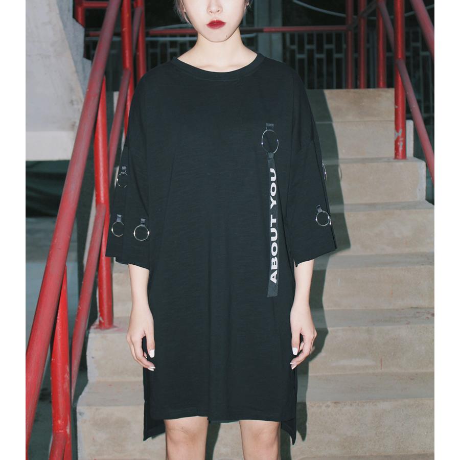 ワンピース Tシャツワンピース 七分袖 レディース 夏服 ラウンドネック ひざ丈 無地 サイドスリット リング カジュアル かっこいい おしゃれ お出 Top おとりよせ Com 通販 Yahoo ショッピング