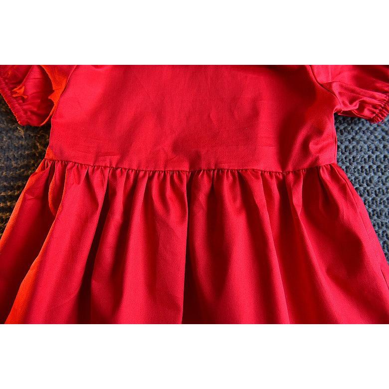 ワンピース キッズ 女の子 パフスリーブ 半袖 ボックスカラー 襟付き フリル フレア 膝丈 さくらんぼ 刺繍 前ボタン前開き ガーリー 可愛い 赤 Top おとりよせ Com 通販 Yahoo ショッピング