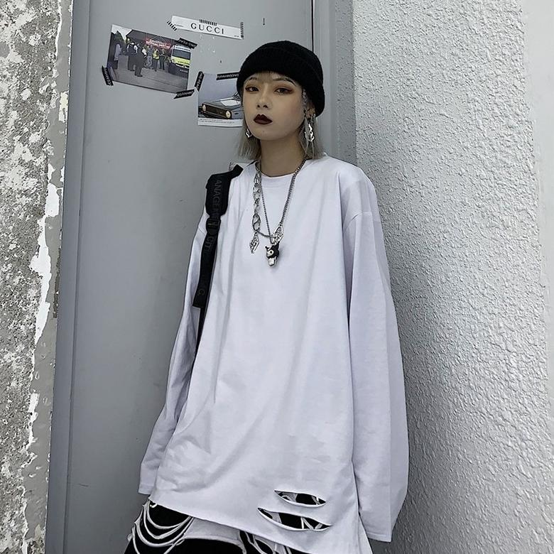 カットソー 長袖 レディース ラウンドネック トップス 女性 Tシャツ ロング ダボダボ ゆったり 切り込み 穴 切りっぱなし カットオフ おしゃれ Top おとりよせ Com 通販 Yahoo ショッピング