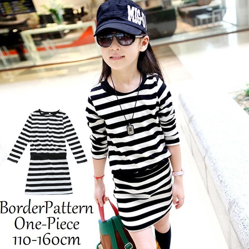 ワンピース 長袖 ボーダー柄 ミニ丈 子供服 キッズ ジュニア 女の子 小学生 カジュアル 定番 ミニワンピ ス 110cm 1cm 130cm 最大96 オフ