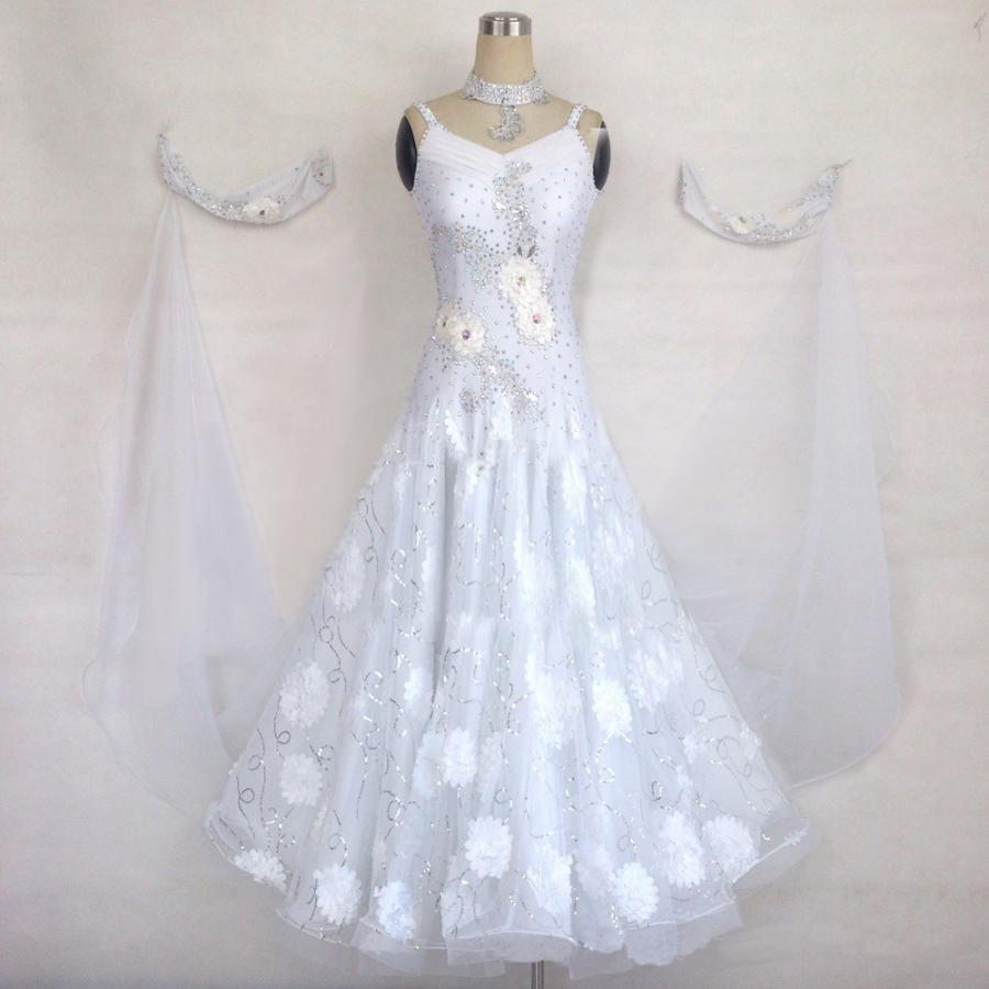 レディース ダンス衣装 ロングドレス ダンス用ドレス ワンピース ロングドレス 清廉な白を基調としたロングドレスです キラキラと輝くラインストーンが散りばめられていて華やかです Top 460 レディース ロング丈 ラッフルスカート シフォン ダンス衣装 チュール