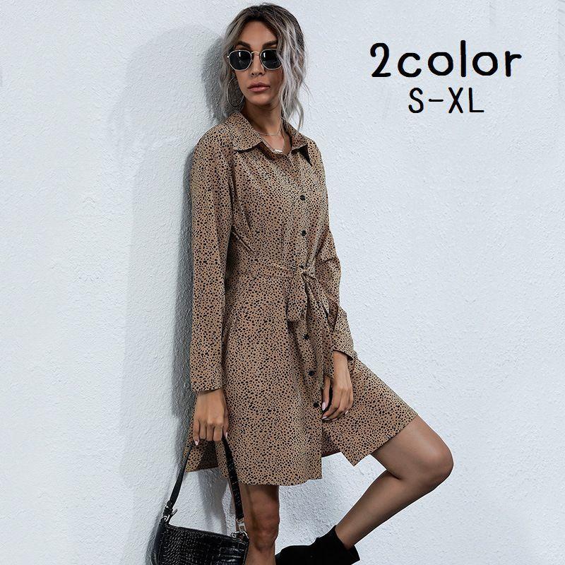 シャツワンピース ワンピース ミニ丈 長袖 ボタン 襟 ヒョウ柄 リボン 紐 前開き 羽織 おしゃれ おでかけ かっこいい Top おとりよせ Com 通販 Yahoo ショッピング