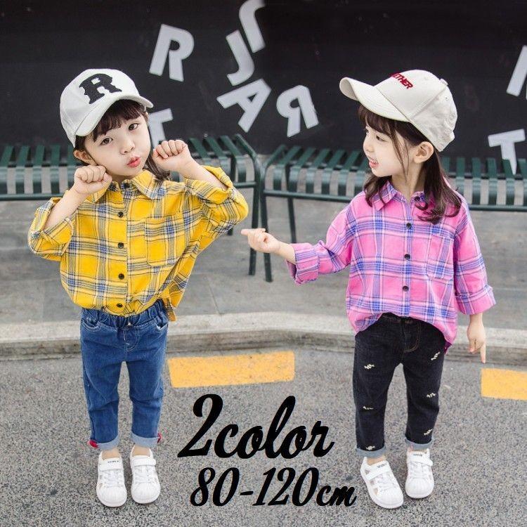 シャツ ブラウス 子供服 キッズ ベビー 女の子 男の子 長袖 前開き 襟 チェック柄 ピンク イエロー カジュアル おしゃれ Top 529 おとりよせ Com 通販 Yahoo ショッピング