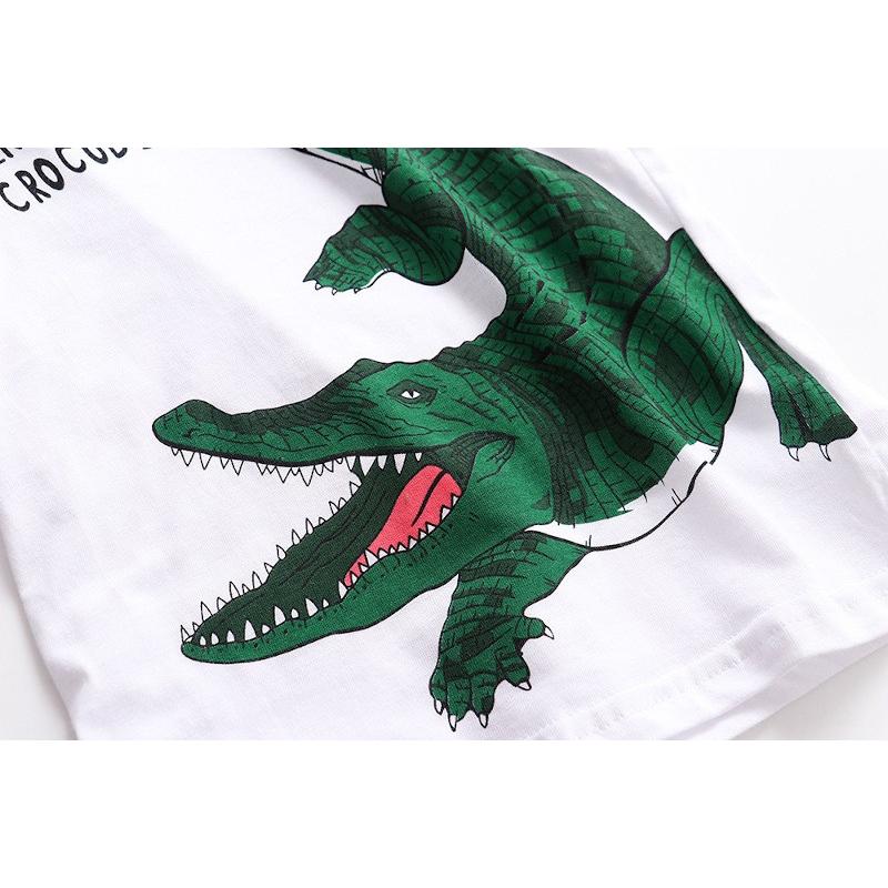 半袖tシャツ カットソー プリント 男の子 キッズ ベビー クルーネック ワニ クロコダイル 白t ホワイト 夏服 普段着 保育園 幼稚園 Top おとりよせ Com 通販 Yahoo ショッピング