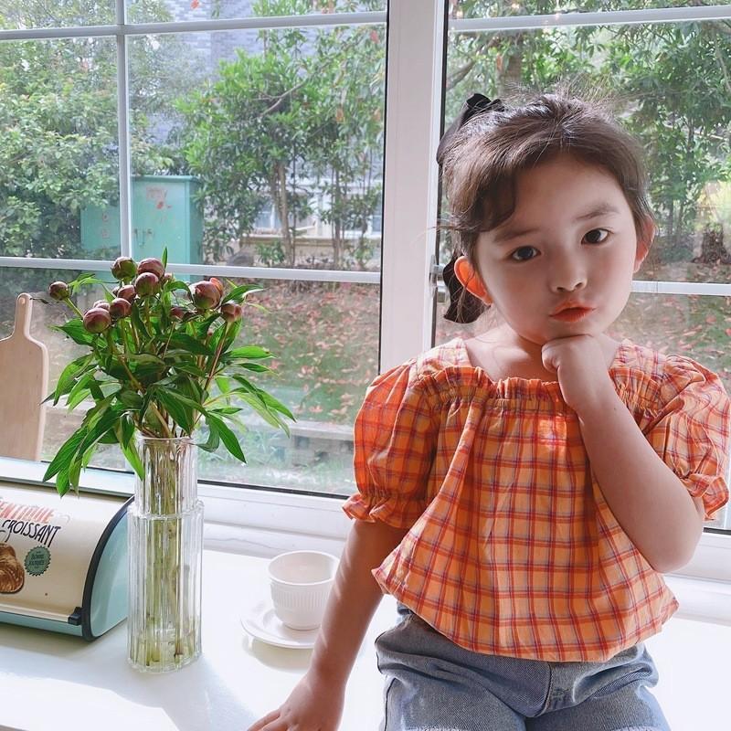 ブラウス 半袖 トップス 子供用 キッズ 女の子 チェック柄 