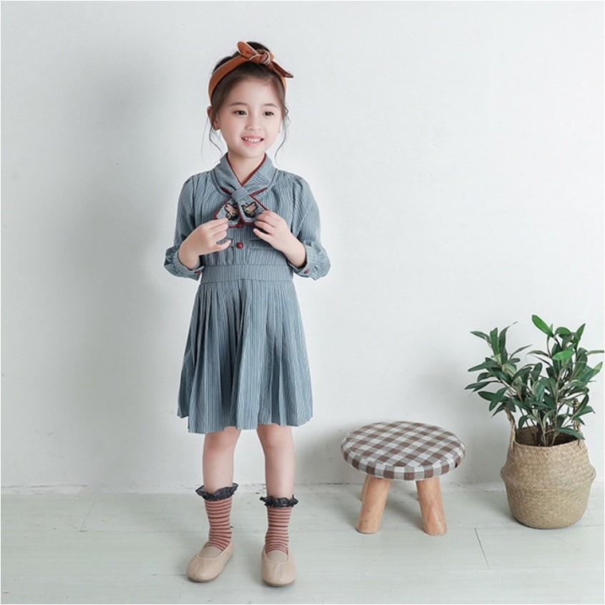 ワンピース 長袖 プリーツスカート スタンドカラー 切替 蝶ネクタイ風 キッズ ジュニア 子供服 ストライプ ウエスト切替 結婚式 入学式 おめかし Top おとりよせ Com 通販 Yahoo ショッピング