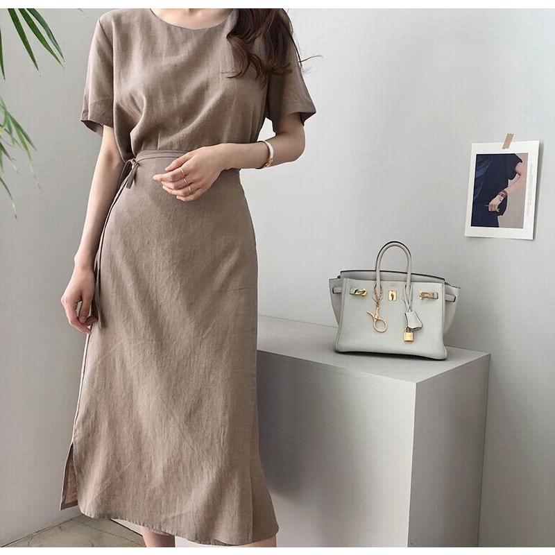 ロングワンピース レディース トップス ミモレ丈 半袖 ベルト紐 ラップスカート ラウンドネック 丸首 体型カバー おしゃれ Top おとりよせ Com 通販 Yahoo ショッピング