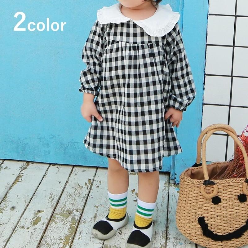 ワンピース キッズ 子供服 女の子 80 1cm 長袖 ラウンドネック 丸襟 フリル ギンガムチェック かわいい おしゃれ Top おとりよせ Com 通販 Yahoo ショッピング