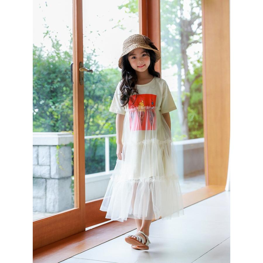 ワンピース 半袖 重ね着風 チュールスカート Tシャツワンピース ミモレ丈 ロング丈 シースルー 子供服 キッズ ジュニア フレアスカート ティアード Top 529 おとりよせ Com 通販 Yahoo ショッピング