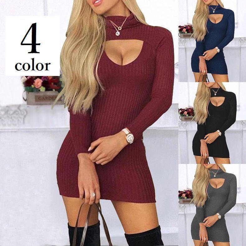 タイトワンピース レディース 長袖 ミニ丈 タートルネック 胸あき セクシー リブ シンプル 無地 チュニック セクシー おしゃれ 女性 婦人 大人 Top 578 おとりよせ Com 通販 Yahoo ショッピング