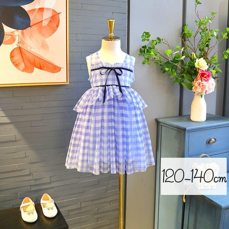 ワンピース ノースリーブ キッズ 子供 女子 女の子 小学生 フレア ギンガム チェック 格子 リボン 背中ファスナー ハイウエスト 薄手 夏 かわい Top おとりよせ Com 通販 Yahoo ショッピング