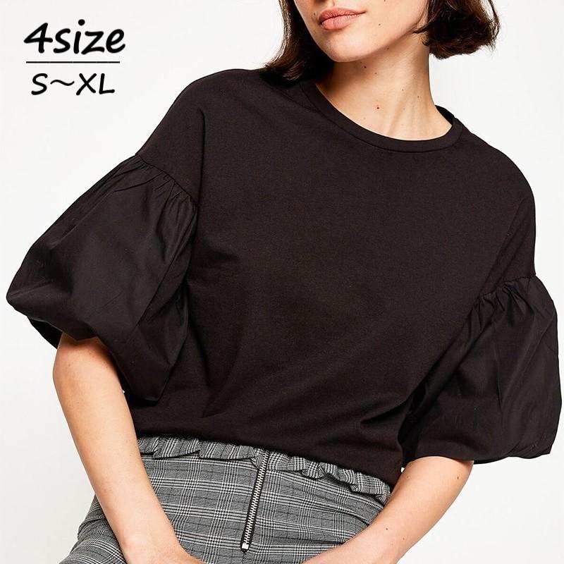 カットソー パフスリーブ バルーンスリーブ トップス クルーネック 半袖 5分袖 無地 シンプル ギャザー ガーリー モノトーン Top おとりよせ Com 通販 Yahoo ショッピング