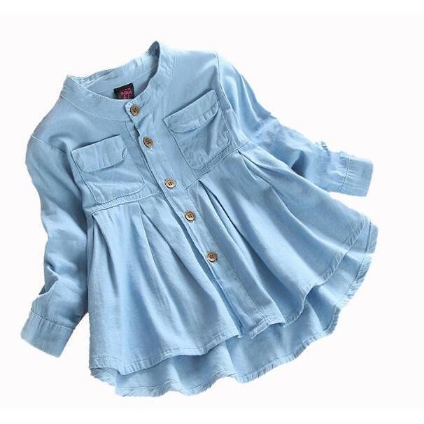 ブラウス シャツ デニムブラウス デニムシャツ 長袖 キッズ 女の子 子供服 ガールズ 襟なし 丸首 ラウンドネック プリーツ フレア フリル ギャザ Top おとりよせ Com 通販 Yahoo ショッピング