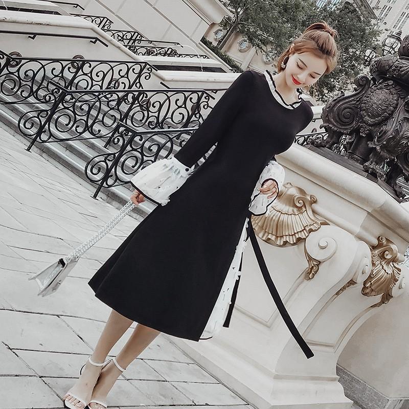 ワンピース ミディアムワンピース フレアワンピース レディース トップス 長袖 レース 刺繍 ツル 鶴 袖付け外し可 サイド紐 黒 白 ブラック ホワ Top 62254 おとりよせ Com 通販 Yahoo ショッピング