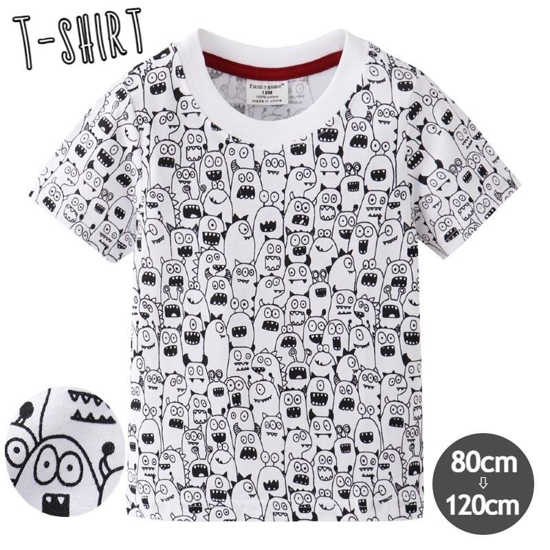 Tシャツ キッズ ベビー 子ども服 赤ちゃん 男の子 女の子 半袖 トップス ラウンドネック イラストプリント モンスター 総柄 手書風 プルオーバー Top おとりよせ Com 通販 Yahoo ショッピング