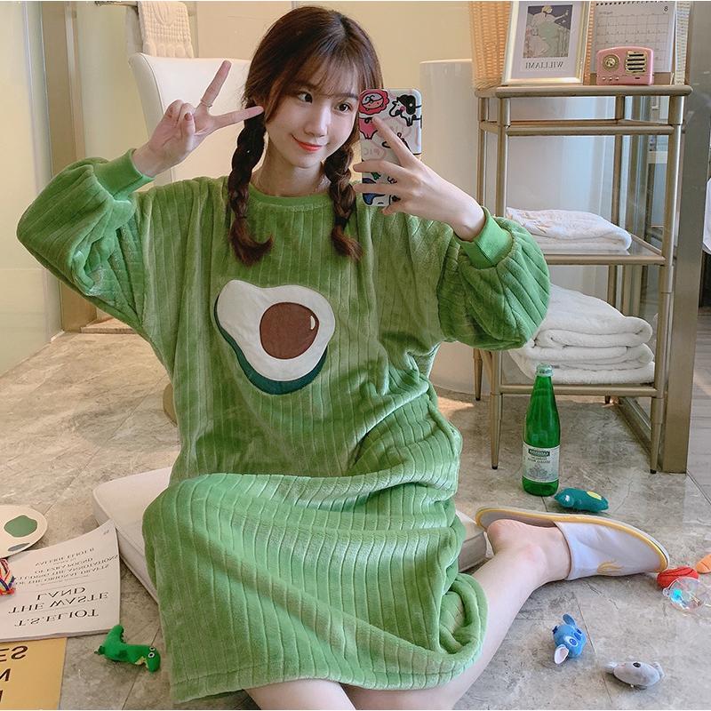 ルームウェア ワンピース レディース 女性 婦人 長袖 ラウンドネック リブ ベロア調 恐竜 ヒヨコ アボカド パジャマ 部屋着 Top おとりよせ Com 通販 Yahoo ショッピング