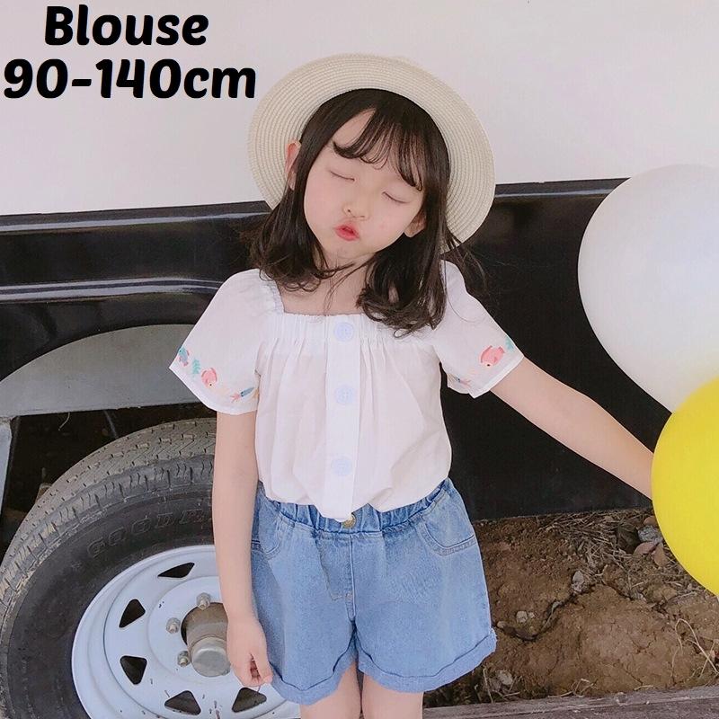 ブラウス 半袖 キッズ ベビー ジュニア 子供 女の子 トップス スクエアネック カジュアル シンプル 無地 刺繍 前開き ボタン かわいい おしゃれ Top 632 おとりよせ Com 通販 Yahoo ショッピング