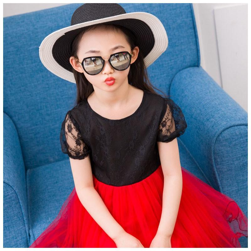 子供服 キッズウエア ワンピース 半袖 ドレス ミニ シースルー風 レース風 薄手 無地 ツーカラー シンプル ブラック レッド 黒 赤 大人っぽい Top おとりよせ Com 通販 Yahoo ショッピング