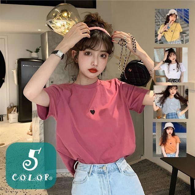 Tシャツ レディース 女性 トップス 半袖 ラウンドネック 丸首 ハート プリント かわいい キュート おしゃれ 女子 婦人服 Top おとりよせ Com 通販 Yahoo ショッピング