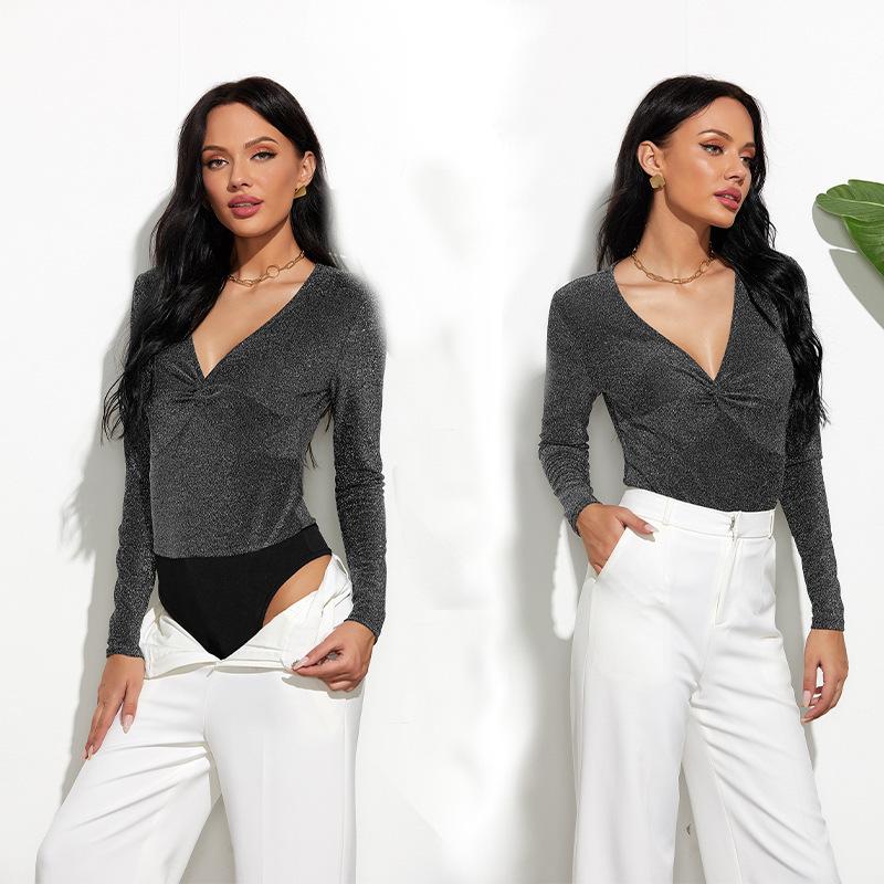 トップス ボディスーツ ボディースーツ カットソー 長袖 Vネック レディース セクシー 無地 シンプル つなぎ インナー シンプル 大きいサイズ セ Top おとりよせ Com 通販 Yahoo ショッピング