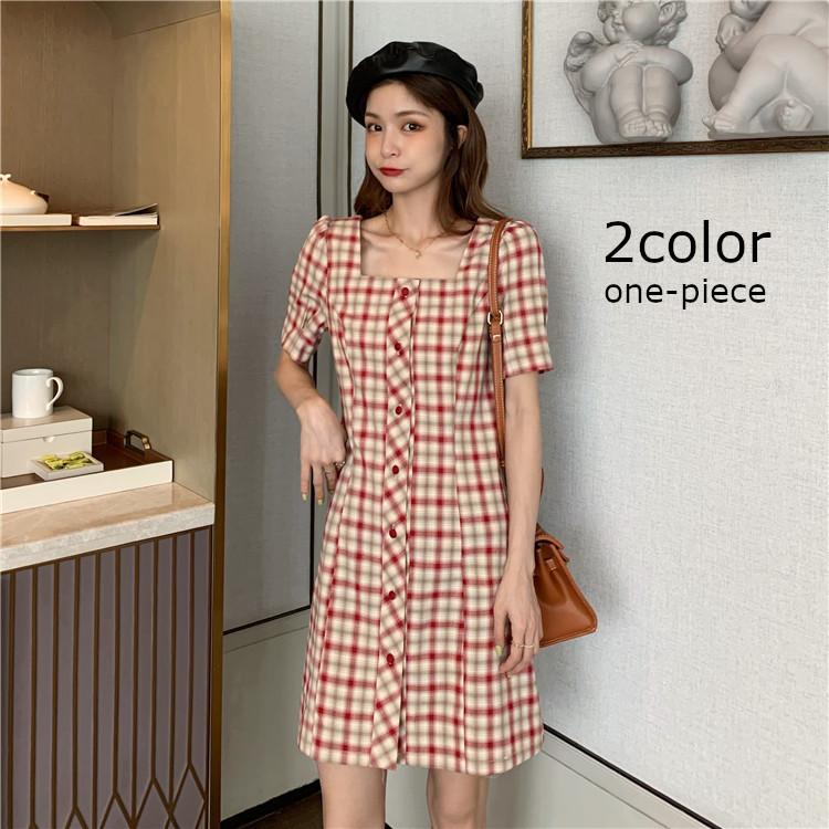 ワンピース 半袖 レディース タイト ミニスカート 女性用 チェック 夏服 かっちり お嬢様風 かわいい つけ襟 Top おとりよせ Com 通販 Yahoo ショッピング