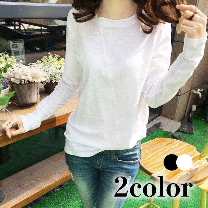 カットソー 長袖 レディース 女性用 トップス 無地 Tシャツ 黒 白 クルーネック ラウンドネック 定番 着回し カジュアル シンプル おしゃれ お 楽天ランキング1位