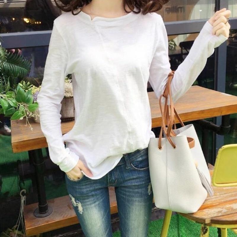 カットソー 長袖 レディース 女性用 トップス 無地 Tシャツ 黒 白 クルーネック ラウンドネック 定番 着回し カジュアル シンプル おしゃれ お 楽天ランキング1位