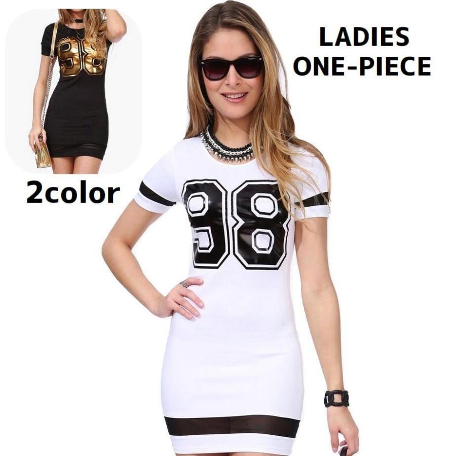 ワンピース レディース Tシャツワンピ ミニ丈 半袖 数字 ナンバー ロゴ プリント タイト スリム メッシュ ライン ラウンドネック クルーネック Top おとりよせ Com 通販 Yahoo ショッピング