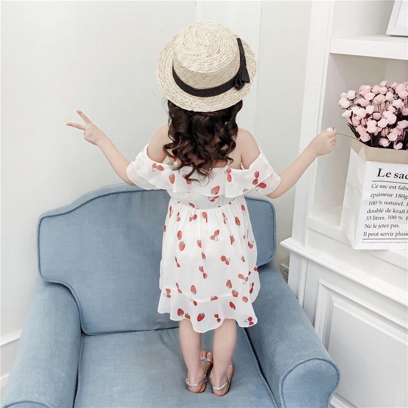 ワンピース キッズ 子供 ジュニア オフショルダー フレア シフォン 膝丈 いちご プリント イラスト かわいい おしゃれ 女児 Top 674 おとりよせ Com 通販 Yahoo ショッピング