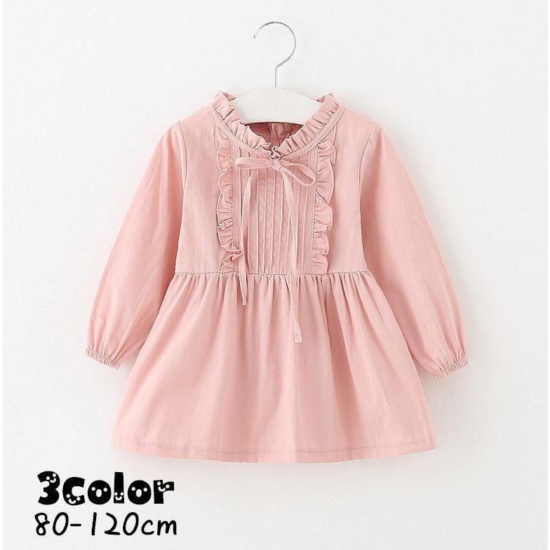 ワンピース キッズ ベビー 子供服 こども服 長袖 無地 フリル リボン バルーンスリーブ ジッパー ファスナー 可愛い かわいい 女の子 女児 80 Top おとりよせ Com 通販 Yahoo ショッピング